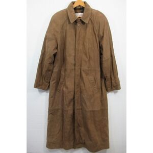 Vintage Heavy Suede Leather Duster Coat Women XL Brown Western Wool Lined Clout